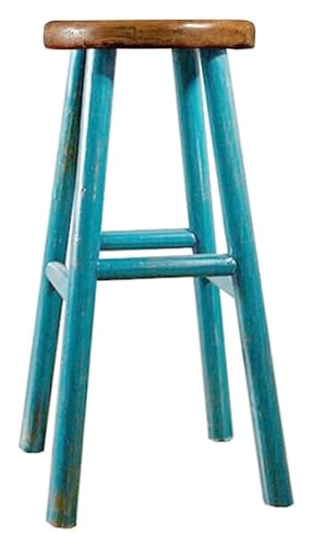 FENBNMK Barhocker Massivholz-Barhocker, europäischer einfacher Barhocker, ergonomisches Pedal-Design, Barstühle, kreativer Retro-moderner Hochstuhl Style (Color : Blue-) von FENBNMK
