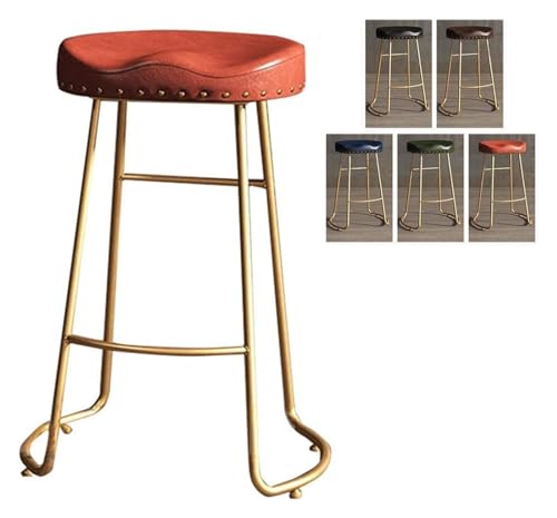 FENBNMK Barhocker Metal Counter Stool Height Bar Stools with Leather Seat Modern Simple Home Furniture High Chairs Creative Rivet Design Style(Orange,65CM) von NTIYOU