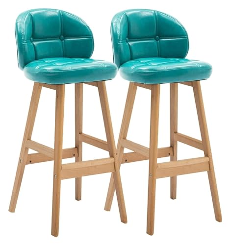 FENBNMK Barhocker Modern 2 Pieces Barstools, Counter Height Bar Stools with Backs, Bar Chairs with Footrest, Oil Wax Skin Seat and Solid Wood Frame Style(Blue) von NTIYOU