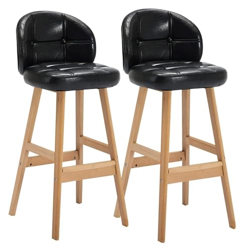 FENBNMK Barhocker Modern 2 Pieces Barstools, Counter Height Bar Stools with Backs, Bar Chairs with Footrest, Oil Wax Skin Seat and Solid Wood Frame Style(Noir) von FENBNMK