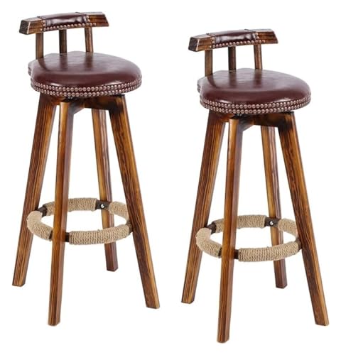 FENBNMK Barhocker Paar Retro-Barhocker, drehbarer Barhockerstuhl mit Holzbeinen, Pub-Küchentheken-Esszimmerstuhl mit ledergepolstertem Sitz Style (Color : Brown) von FENBNMK