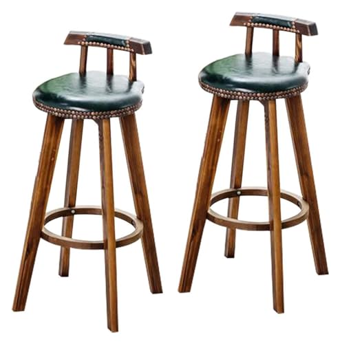 FENBNMK Barhocker Paar Retro-Barhocker, drehbarer Barhockerstuhl mit Holzbeinen, Pub-Küchentheken-Esszimmerstuhl mit ledergepolstertem Sitz Style (Color : Green) von FENBNMK