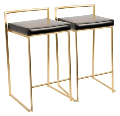 FENBNMK Barhocker Set mit 2 Barhockern, PU-Ledersitz-Barhocker mit Rückenlehne und verchromter Fußstütze, quadratische nordische Modestühle aus Schmiedeeisen Style(75CM) von FENBNMK