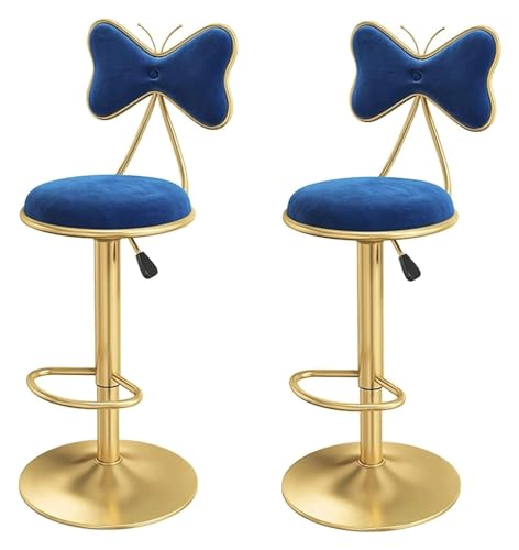 FENBNMK Barhocker Set mit 2 drehbaren Thekenbarhockern, Barstühlen mit Schmetterlingsrückenlehne, höhenverstellbaren Barhockern, goldenen Beinen, rundem, gepolstertem Sitz Style (Color : Blue-) von FENBNMK