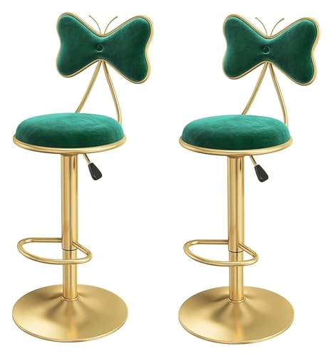 FENBNMK Barhocker Set mit 2 drehbaren Thekenbarhockern, Barstühlen mit Schmetterlingsrückenlehne, höhenverstellbaren Barhockern, goldenen Beinen, rundem, gepolstertem Sitz Style (Color : Green-) von FENBNMK