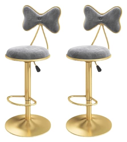 FENBNMK Barhocker Set mit 2 drehbaren Thekenbarhockern, Barstühlen mit Schmetterlingsrückenlehne, höhenverstellbaren Barhockern, goldenen Beinen, rundem, gepolstertem Sitz Style (Color : Grey-) von FENBNMK