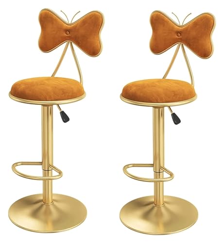 FENBNMK Barhocker Set mit 2 drehbaren Thekenbarhockern, Barstühlen mit Schmetterlingsrückenlehne, höhenverstellbaren Barhockern, goldenen Beinen, rundem, gepolstertem Sitz Style (Color : Orange-) von FENBNMK