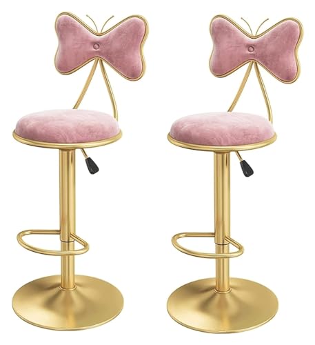 FENBNMK Barhocker Set mit 2 drehbaren Thekenbarhockern, Barstühlen mit Schmetterlingsrückenlehne, höhenverstellbaren Barhockern, goldenen Beinen, rundem, gepolstertem Sitz Style (Color : Pink-) von FENBNMK