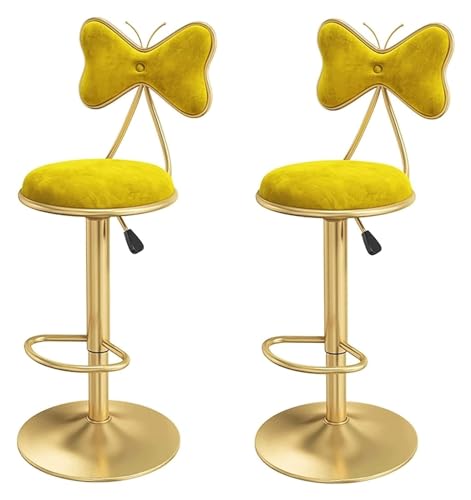 FENBNMK Barhocker Set mit 2 drehbaren Thekenbarhockern, Barstühlen mit Schmetterlingsrückenlehne, höhenverstellbaren Barhockern, goldenen Beinen, rundem, gepolstertem Sitz Style (Color : Yellow-) von FENBNMK