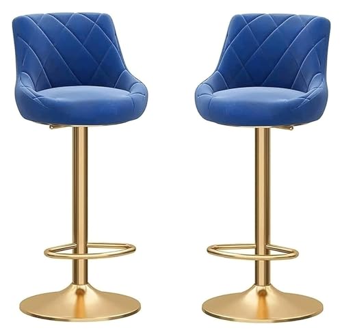 FENBNMK Barhocker Set of 2 Barstools, Mechanically Adjustable Swivel Chairs, Velvet Cloth Bar Stools with Chrome Plated and Footrest Style(Blue) von FENBNMK