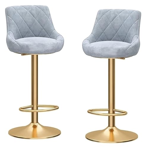 FENBNMK Barhocker Set of 2 Barstools, Mechanically Adjustable Swivel Chairs, Velvet Cloth Bar Stools with Chrome Plated and Footrest Style(Grey) von FENBNMK