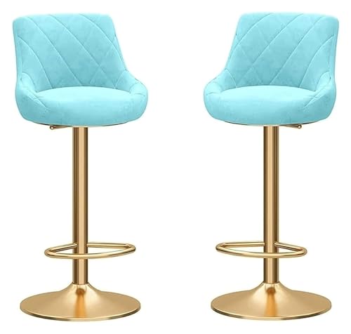 FENBNMK Barhocker Set of 2 Barstools, Mechanically Adjustable Swivel Chairs, Velvet Cloth Bar Stools with Chrome Plated and Footrest Style(Light Blue) von FENBNMK