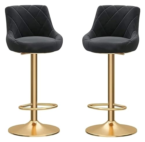 FENBNMK Barhocker Set of 2 Barstools, Mechanically Adjustable Swivel Chairs, Velvet Cloth Bar Stools with Chrome Plated and Footrest Style(Noir) von FENBNMK