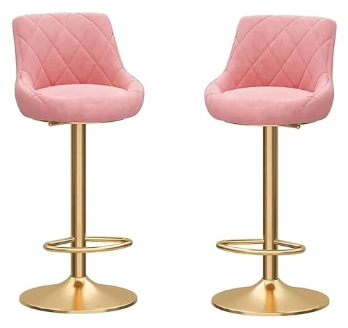 FENBNMK Barhocker Set of 2 Barstools, Mechanically Adjustable Swivel Chairs, Velvet Cloth Bar Stools with Chrome Plated and Footrest Style(Pink) von FENBNMK