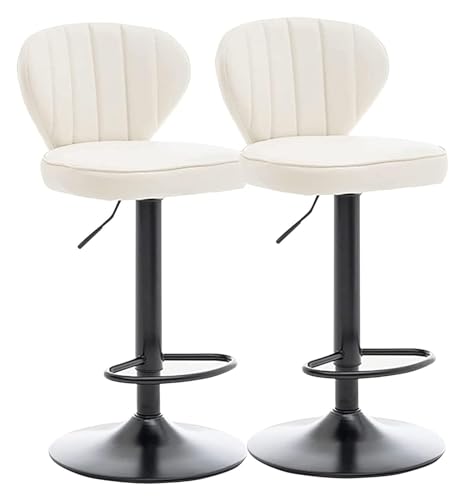 FENBNMK Barhocker Set of 2 Swivel Chairs, PU Leather Bar Chairs with Metal Legs, Adjustable Height Barstools, Minimalist Style Kitchen Stools, Style(Blanc) von FENBNMK