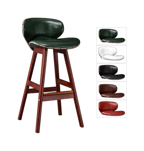 FENBNMK Barhocker Stuhl, Retro-Barstühle, Massivholz, hoher Hocker mit Rückenlehne, PU-Leder, gepolsterter Sitz for Restaurant, Kassierer, Heimeinrichtung Style (Color : Green, Size : 64cm(25.2inch)) von FENBNMK