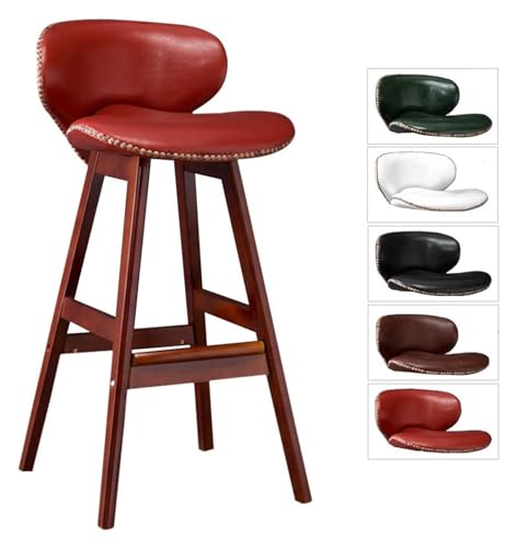 FENBNMK Barhocker Stuhl, Retro-Barstühle, Massivholz, hoher Hocker mit Rückenlehne, PU-Leder, gepolsterter Sitz for Restaurant, Kassierer, Heimeinrichtung Style (Color : Red, Size : 64cm(25.2inch)) von FENBNMK