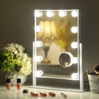 Hollywood Spiegel Schminkspiegel mit Beleuchtung 12 dimmbare led Lampen 360° Drehbar Kosmetikspiegel mit 3 Lichtfarben 10x Vergrößerung von FENCHILIN