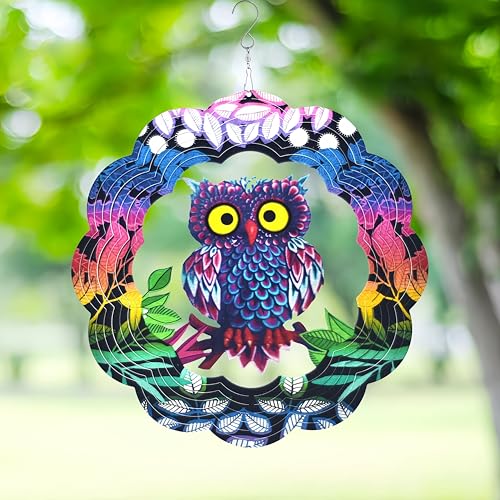 Windspiel Hofkunst Gartendekoration 3D Edelstahl Metall Skulpturen Eule kinetische hängende Whirligig Dekorationen Hinterhof Außen Indoor Outdoor Terrasse und Rasen Ornamente Freiraum Sonnenfänger von FENELY