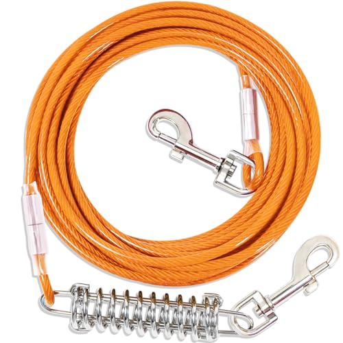 Hofleine Für Hunde mit Stoßdämpfender,3-15m Hofleine Tie Out Leinen,Tie Out Cables Für Hunde Hofleine(Orange,9m) von fengco