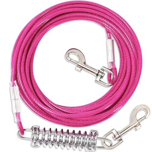 Hofleine Für Hunde mit Stoßdämpfender,3-15m Hofleine Tie Out Leinen,Tie Out Cables Für Hunde Hofleine(Rosenrot,3m) von fengco