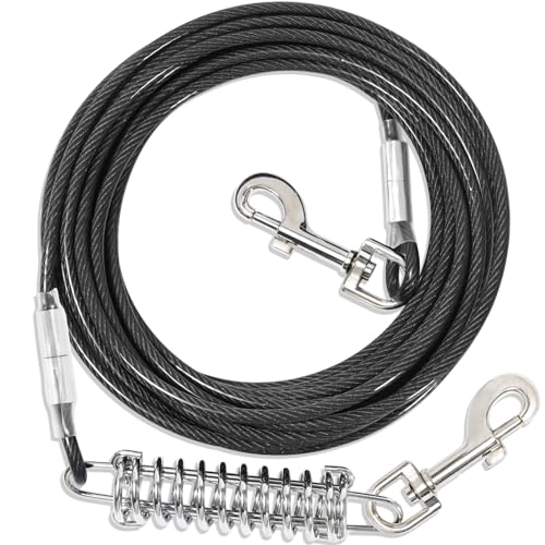 Hofleine Für Hunde mit Stoßdämpfender,3-15m Hofleine Tie Out Leinen,Tie Out Cables Für Hunde Hofleine(Schwarz,3m) von fengco