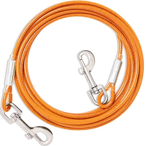 Tie Out Leinen Für Hunde,3/6/9/15m,Tie Out Cables Für Hunde Hofleine,Hofleine Für mittlere bis große Hunde(Orange,15m) von fengco