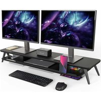 Dual Monitorständer mit Telefon/Pad Halter, 2 Etagen Groß Multifunktionaler Computer Laptop Bildschirm Riser 108x23,5x14,5cm Schwarz - Fenge von FENGE