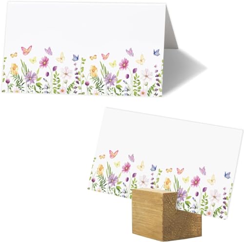 Tischkarten mit Blumenmuster, 8,9 x 5,1 cm, Wildblumen-Schmetterlings-Namenskarte, Hochzeitstisch, gefaltete Zeltkarten für Babyparty, Empfang, Tischdekoration, 100 Stück Tischkarten mit Blumenmuster, 8,9 x 5,1 cm, Wildblumen-Schmetterlings-Namenskarte, Hochzeitstisch, gefaltete Zeltkarten für Babyparty, Empfang, Tischdekoration, 100 Stück von FENGHERUIA