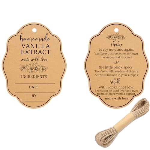 Vanilleextrakt-Etiketten mit Anleitung (evtl. nicht in deutscher Sprache) für handgefertigte Flaschen, Glas, Küche, Speisekammer, 60 Stück von FENGHERUIA