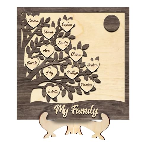 FENGHUO Geschenk für Mama,Lebensbaum mit personalisiertem 3D-Namen,Personalisierter Familienbaum aus Holz,Holztafel mit den Namen von Mehreren Familienmitgliedern,Tischdekoration von FENGHUO