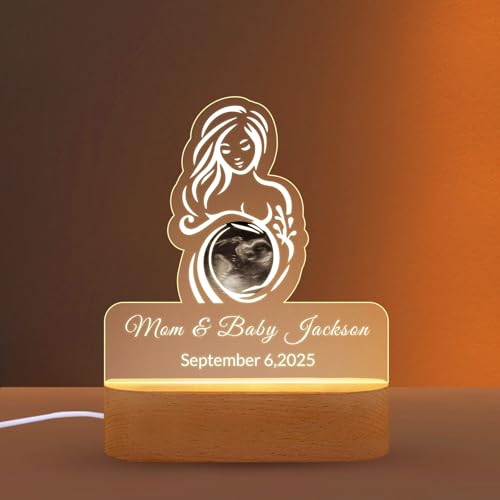 FENGHUO Personalisierte Ultraschall Bilderrahmen,Personalisiertes Baby Ultraschall Foto Nachtlicht,Personalisiertes Foto Nachtlicht aus Acryl mit Mutter berührendem Bauch Muster von FENGHUO