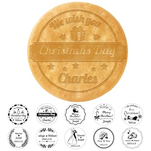 Personalisierte Weihnachtsplätzchen Stempel,2024 Fröhliche Weihnachtsplätzchen mit Ihrem Namen,benutzerdefinierte Backen und Urlaub dekorieren Keksformen,3D-Stempel für fröhliche Weihnachtsplätzchen von FENGHUO