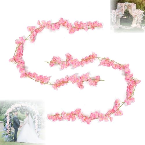 FENGJIAHUI 2 Stück Künstliche Deko, Blumengirlande Deko, Kirschblütengirlande, Blumen Girlande, Blumengirlande, Party Hochzeit Deko Künstliche, Kirschblüten (Stil 2 Dunkelrosa 360MM) von FENGJIAHUI