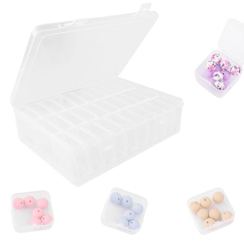 FENGJIAHUI Kleine Aufbewahrungsboxen (5,5 x 5,5 x 2cm), 30 Stücke Mini Aufbewahrungsbox aus Klarem Kunststoff mit Klappdeckel für kleinteile, perlen, Ringe, Ohrringe, Schrauben (1+30) von FENGJIAHUI