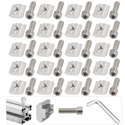 20 Stück Nutensteine Aluprofil T Nut, Schiene Schrauben mit L-Schlüssel, für Aluprofil Extrusionsschlitz Führungsschiene (30-Serie,M6) von FENGJINGJIACHENG