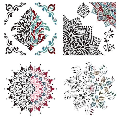 4-teiliges Mandala-Kunst-Schablonen-Set, Blumen-Dotting-Skala-Schablonen für Stoff, wiederverwendbar, DIY-Zeichnen, Malvorlage für Holz, Wandkunst, Böden, Fenster, Möbel, Holz, Wanddesign, 30 x 30 cm 4-teiliges Mandala-Kunst-Schablonen-Set, Blumen-Dotting-Skala-Schablonen für Stoff, wiederverwendbar, DIY-Zeichnen, Malvorlage für Holz, Wandkunst, Böden, Fenster, Möbel, Holz, Wanddesign, 30 x 30 cm von FENGJINGJIACHENG