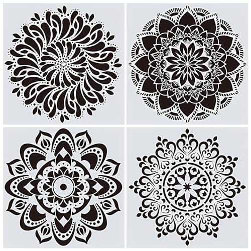 Große Mandala-Schablonen-Set, Blumen-Punkt-Skala, Schablonen für Stoff, wiederverwendbar, DIY-Zeichnen, Malvorlage für Holz, Wandkunst, Böden, Fenster, Möbel, Holz, Wanddesign, 30 x 30 cm, 4 Stück Große Mandala-Schablonen-Set, Blumen-Punkt-Skala, Schablonen für Stoff, wiederverwendbar, DIY-Zeichnen, Malvorlage für Holz, Wandkunst, Böden, Fenster, Möbel, Holz, Wanddesign, 30 x 30 cm, 4 Stück von FENGJINGJIACHENG