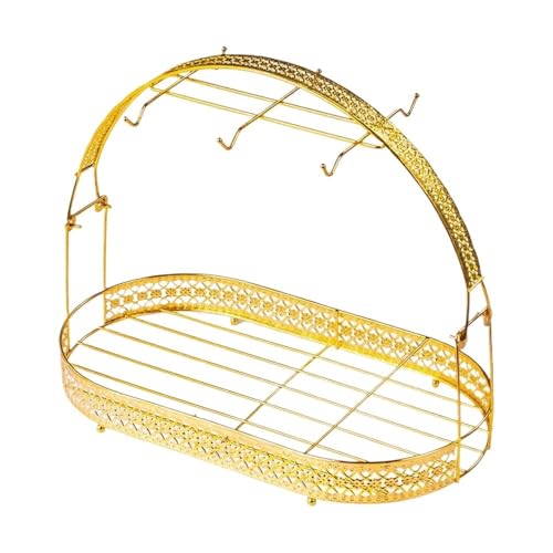 FENGJISUN Kaffeebecher Tassen Regal Becherhalter Kaffeetassenständer Organizer Schmiedeeisen Abtropffläche Kaffeebar Zubehör(Gold) von FENGJISUN