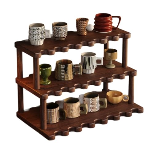 FENGJISUN Kaffeebecher Tassen Regal Mehrschichtiges Becher-Aufbewahrungsregal Desktop-Aufbewahrungsregal aus Massivholz Kaffeebar Zubehör von FENGJISUN