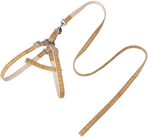 Hundeleine Plaid Haustier Leine Hund Katzen Harness Set Hund Wanderseil Einstellbare Nylon Chihuahua Halsband Brustgurt Hundeleine Verstellbare(Yellow,25-40cm) von FENGJISUN