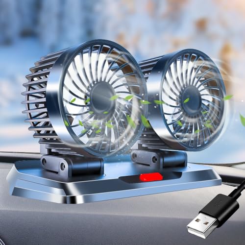 FENGQ Auto Ventilator, 5V Doppelkopf Ventilator Auto, 360° Drehbar USB Auto Kühlventilator mit 3 Geschwindigkeiten, Doppellüfter Geeignet mit USB Schnittstelle für Auto, WohnmobilHeim, Büro, Camping FENGQ Auto Ventilator, 5V Doppelkopf Ventilator Auto, 360° Drehbar USB Auto Kühlventilator mit 3 Geschwindigkeiten, Doppellüfter Geeignet mit USB Schnittstelle für Auto, WohnmobilHeim, Büro, Camping von FENGQ
