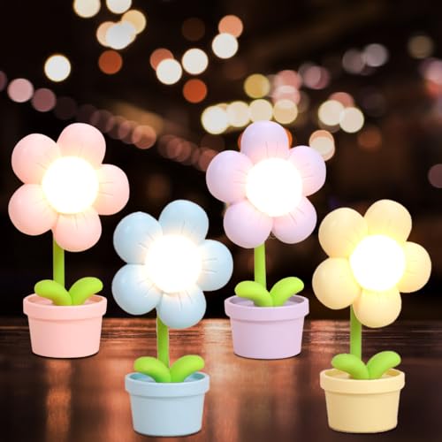 FENGQ LED Nachtlicht Kinder, 4PCS Nachtlicht Baby Blumen-Licht, Silikon Kinder Nachtlicht mit Batterie Augenpflegende, Silikon Nachttischlampe Kinder für Babyzimmer, Deko, Geschenke von FENGQ