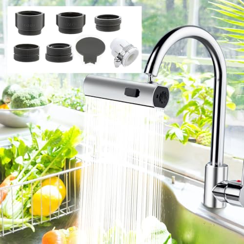 FENGQ Wasserfall-Küchenhahn, 3 Modi Swivel Waterfall Faucet, 360° Drehbare Wasserhahn Aufsatz, Edelstahl Waschtischarmatur Wasserfall, Multifunktionaler Wassersparender für Küche Bad Wasserfilter von FENGQ