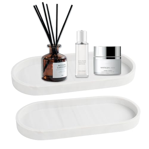 2 Stück Badezimmer Tablett, Silikon Marmor Pattern Tablett Schmuckschale Oval Schmuck Aufbewahrungsbox Kosmetisches Tablett Deko Tablett für Badezimmer Badewanne Küche Waschtisch Arbeitsplatte von FENGQQKJ