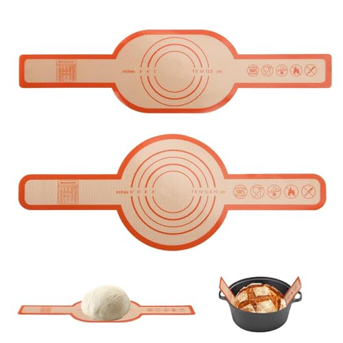 2 Stück Silikonbackmatte Backmatte Silikon Rund Brot-Backmatte Oval Brotschlinge Antihaftbeschichtet, mit Langem Griff Silikon-Brotschlinge Orange Farbe für Dutch Oven Küche 2 Stück Silikonbackmatte Backmatte Silikon Rund Brot-Backmatte Oval Brotschlinge Antihaftbeschichtet, mit Langem Griff Silikon-Brotschlinge Orange Farbe für Dutch Oven Küche von FENGQQKJ
