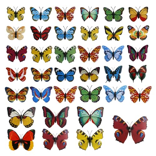 36 Stück Schmetterlinge Deko mit Magnete 3D Schmetterling Magneten Kühlschrank Künstliche Bunte Schmetterling Gmagnete tür Magnet PVC Magnetische Kühlschrankdekoration für Kühlschrank von FENGQQKJ