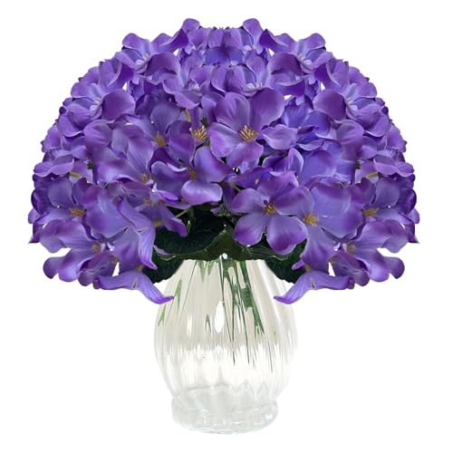 6 Bündel Künstliche Begonienblüten Lila Blumen im Freien Balkon Kunstblumen Outdoor Wetterfest Seidenblumen Wie Echt Balkonpflanzen Plastikblumen Balkonblumen Steckblumen 28 cm für Balkone, Gärten von FENGQQKJ