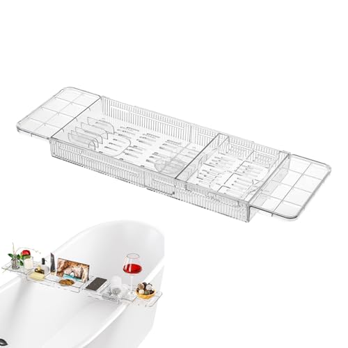 Badewannenablage Acryl Badewannentablett Zur a Retractable Bath Shelf Wannenablage Badewannen Organizer Badewannenregal Kunststoff Badewanne Ablagebrett Tablet Halterung von FENGQQKJ
