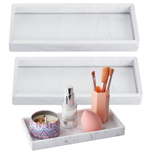 Badezimmer Tablett Rechteckige Silikonschale Marmor Pattern Ablageschale Schmuckschale Schmuck Aufbewahrungsbox Kosmetisches Tablett Deko Tablett Weiß für Küche 2 Stück von FENGQQKJ